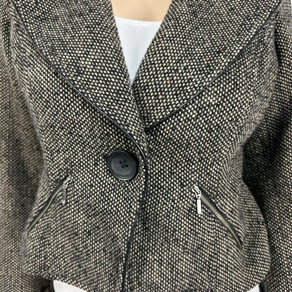 CAbi Jacket Tweed Moto  Cropped coat Button Blazer Size 8 Style 638 Black/Brown - Picture 6 of 15